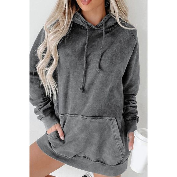 Azura Exchange  Gray Mineral Wash Kangaroo Pocket Drawstring Pullover Hoodie - Picture 11 of 15